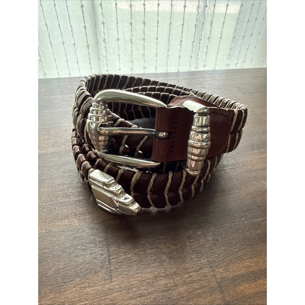 Vtg Tommy Bahama Braided Leather Brown Belt Made In Spain Mens Size 36TB 4739